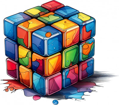 Sticker decorativ Cub Rubik, Albastru, 67 cm, 7986ST-5 foto