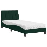 Cumpara ieftin Pat cu saltea, Hanko, verde inchis, 90x190 cm, catifea