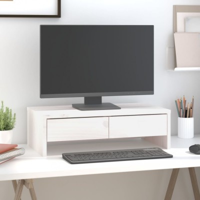 Suport pentru monitor, alb, 50x27x15 cm, lemn masiv pin foto