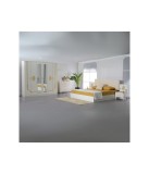 Dormitor Cod105, 6 Piese, Pat 180 x 200, Comoda Cu Oglinda, 2Noptiere, Dulap 6u, Culoare Alb/Auriu