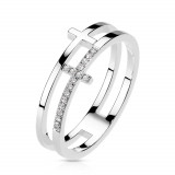 Inel din oțel inoxidabil - cruce netedă și din zirconiu, culoare argintie - Marime inel: 49