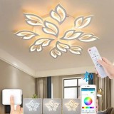 Lustra LED LILY 150W cu telecomanda, 12 elemente florale, dimabila, lumina calda/neutra/rece, alb mat