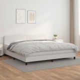 Cumpara ieftin Pat box spring cu saltea, alb, 200x200 cm, piele ecologică