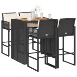 Cumpara ieftin Set mobilier bar de grădină cu perne, 5 piese, negru, poliratan