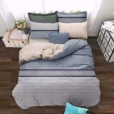 Cumpara ieftin Lenjerie de pat pentru o persoana cu husa elastic pat si fata perna patrata, Amaya, bumbac mercerizat, multicolor