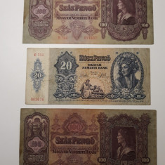 BANCNOTE UNGARIA - 20 PENGO 1941 1BUC - 100 PENGO 1930 2 BUC - LOT DE 3 BUC