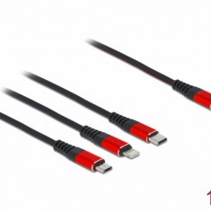 Cablu de incarcare USB 3 in 1 USB-C la Lightning / Micro USB / USB-C T-T 1m, Delock 86711