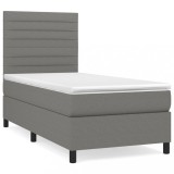 Cumpara ieftin Pat box spring cu saltea, gri inchis, 90x200 cm, textil