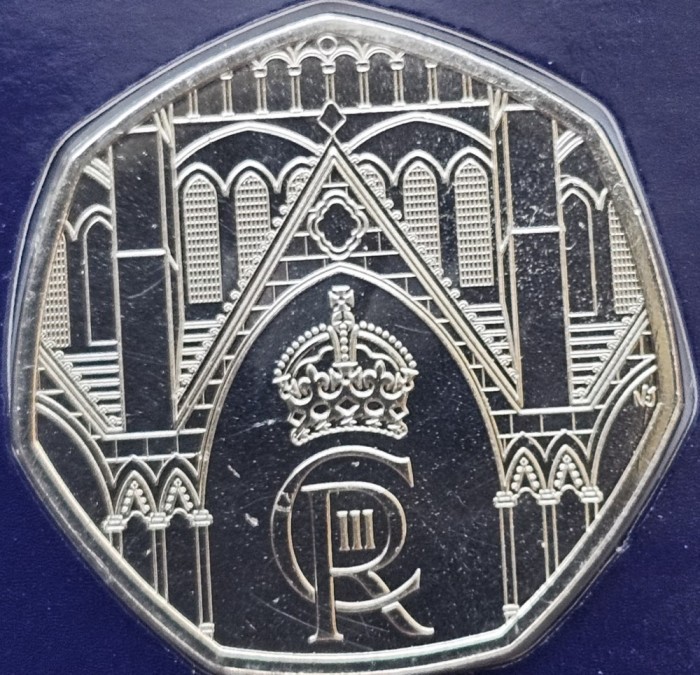50 pence 2023 Marea Britanie, Coronation of King Charles III, Crown version, Bunc, Coincard, km#2351