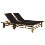 Șezlong Dublu Bambus vidaXL cu Perne Negre, 200x130cm, 3 Poziții Rabatabile, Mobilier Grădină Relaxare