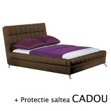 Cumpara ieftin Set pat HM Bonita tapitat cu piele ecologica, somiera inclusa, maro, saltea cu arcuri impachetate individual Neptun Memory Pocket Comfort 160x200x30cm