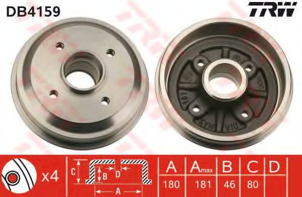 Tambur frana PEUGEOT 206+ (T3E) (2009 - 2016) TRW DB4159