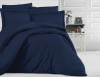 Lenjerie de pat pentru o persoana cu husa elastic pat si fata perna dreptunghiulara, Elegance, damasc, dunga 1 cm 130 g/mp, Bleumarin, bumbac 100%