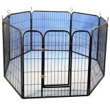 Țarc Căței Metalic Modular Negru @Pet 79x81cm, Interior/Exterior, Ușă cu Zăvor, Asamblare Ușoară, Cusca transportabila