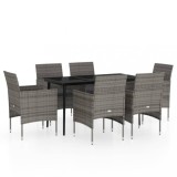 Set de servit masa pentru gradina, 7 piese, gri si negru