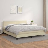 vidaXL Pat box spring cu saltea, crem, 180x200 cm, piele ecologică 3141019