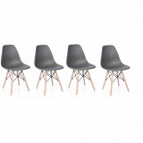 Set scaun stil scandinav, 4 bucati, lemn si PP, gri, max 125 kg, 46x50x82 cm, Artool