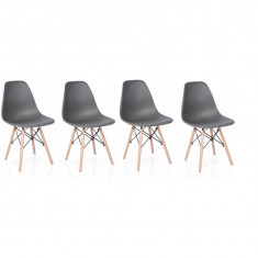 Set scaun stil scandinav, 4 bucati, lemn si PP, gri, max 125 kg, 46x50x82 cm