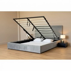 Pat Star 160x200 cm Lada Depozitare Tapitat Catifea Gri G28