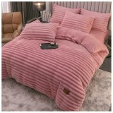 Cumpara ieftin Lenjerie de Pat Cocolino , Cearceaf cu Elastic, 4 Piese, Blană de Iepure Artificială, Roz Pudra - JOJ674