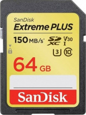 Card de memorie Sandisk Extreme Plus 64GB Clasa 10 UHS-I U3 foto