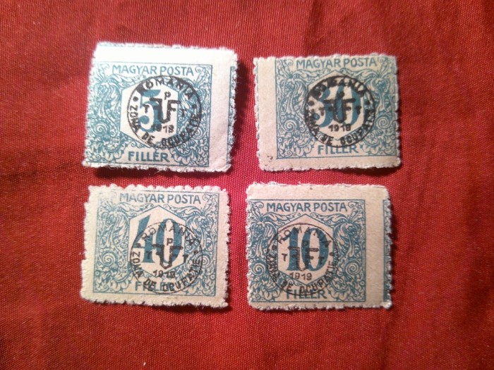 Serie mica Porto supratipar Regatul Romaniei pe timbre Ungaria 1919 , 4 valori