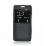 Husa HTC M9 - S-View (Negru), Cu clapeta, Piele Ecologica