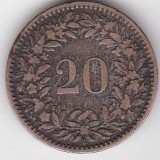 Elveția &ndash; monedă 20 rappen 1859, HELVETIA