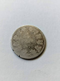 ROMANIA 1 Leu 1870 . Prima moneda romaneasca din argint. Carol I .