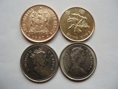 SOUTH AFRICA -1 CENT 1987+HONG KONG 10 CENT 1995+CANADA 2x10 CENT 1989/95 LM1.08 foto