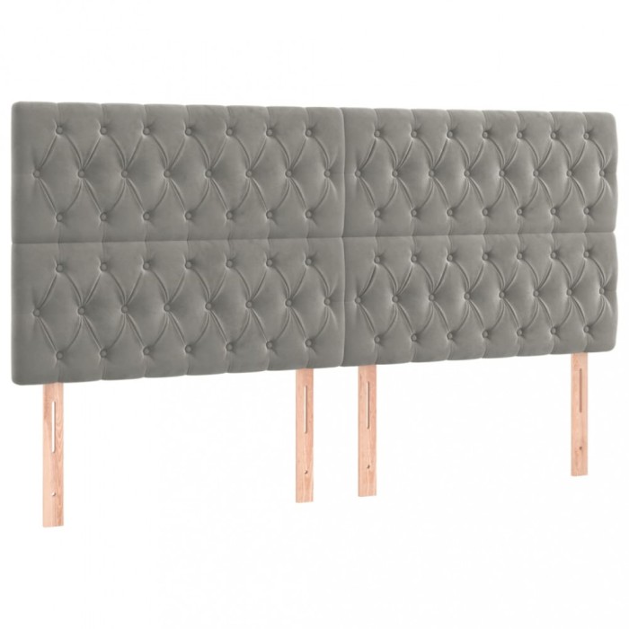 Tablii de pat, 4 buc, gri deschis, 90x7x78/88 cm, catifea