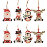 Ornamente Brad de Crăciun, Set 8 Bucăți, Lemn, Moș Crăciun, Om de Zăpadă, Pinguin, Cerb, Multicolor, Oem