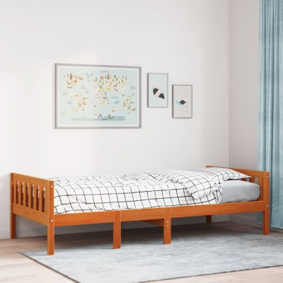 vidaXL Pat pentru copii fără saltea, maro, 75x190 cm, lemn masiv pin foto