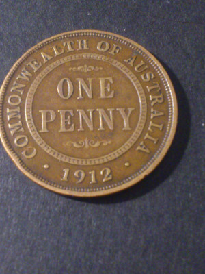 1 (One) Penny 1912 Australia, stare VF- / VF [poze] foto