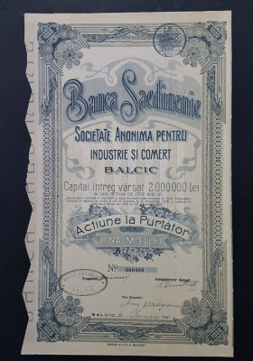 Actiune la purtator 1921 banca Saedinenie din Balcic , actiuni foto