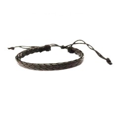 Bratara din piele ecologica, Model impletit, Negru, BR27