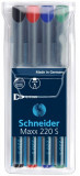 Universal Permanent Marker Schneider Maxx 220 S, Varf 0.4mm, 4 Culori/set - (n, R, A, V)