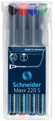 Universal Permanent Marker Schneider Maxx 220 S, Varf 0.4mm, 4 Culori/set - (n, R, A, V) foto