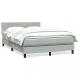 Cumpara ieftin Pat box spring cu saltea, gri deschis, 140x220 cm, catifea