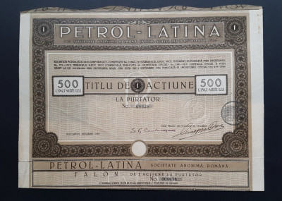 Actiune 1925 Societatea Petrol - Latina / titlu / actiuni foto