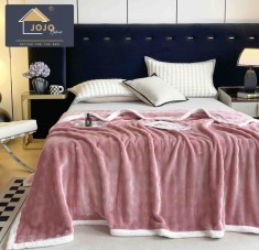 Patura cocolino 200x230cm,gofrata cu bordura alba,roz-F067