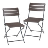 Set 2 scaune pliabile Lillestr&oslash;m maro inchis efect lemn [en.casa] HausGarden Leisure