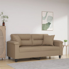 vidaXL Canapea cu 2 locuri cu pernuțe, cappuccino, 140 cm, piele eco. foto