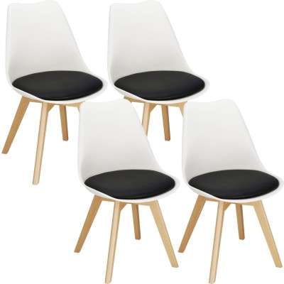 Set 4 scaune dining Verdhe pentru bucatarie cu perna tapitata cu piele ecologica, 44x82cm, alb negru Household NewTrend foto