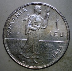 R.045 ROMANIA CAROL I 1 LEU 1914 ARGINT foto