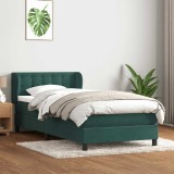 vidaXL Pat box spring cu saltea, verde &icirc;nchis, 80x210 cm, catifea 3317844