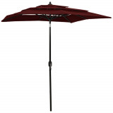 Umbrela de soare 3 niveluri, stalp aluminiu, rosu bordo, 2x2 m GartenMobel Dekor, vidaXL