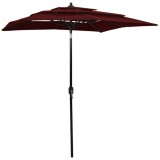 VidaXL Umbrelă grădină 3 niveluri, st&acirc;lp aluminiu, roșu bordo, 2x2 m