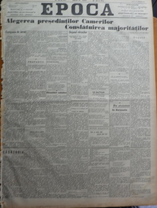 Ziarul Epoca, 18 Noiembrie 1899 ; Alegerea presedintilor Camerelor