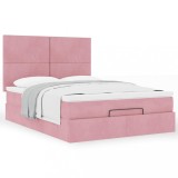 Pat Otoman Gossi 140x200 cm, Catifea Roz, Saltea Arcuri, Topper Inclus, Spatiu Depozitare